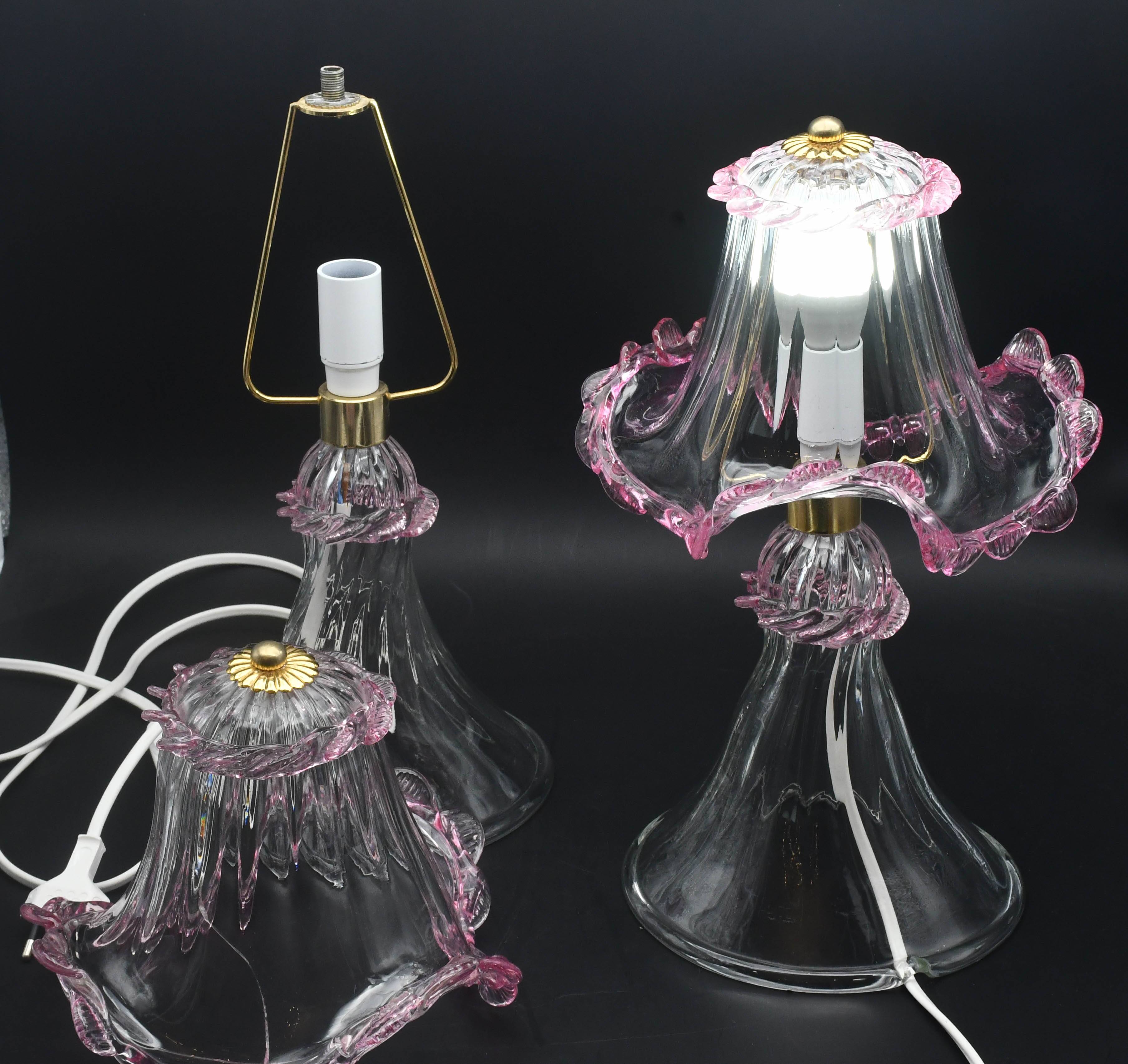 Set of 2 of Pink table lamps in Murano glass
