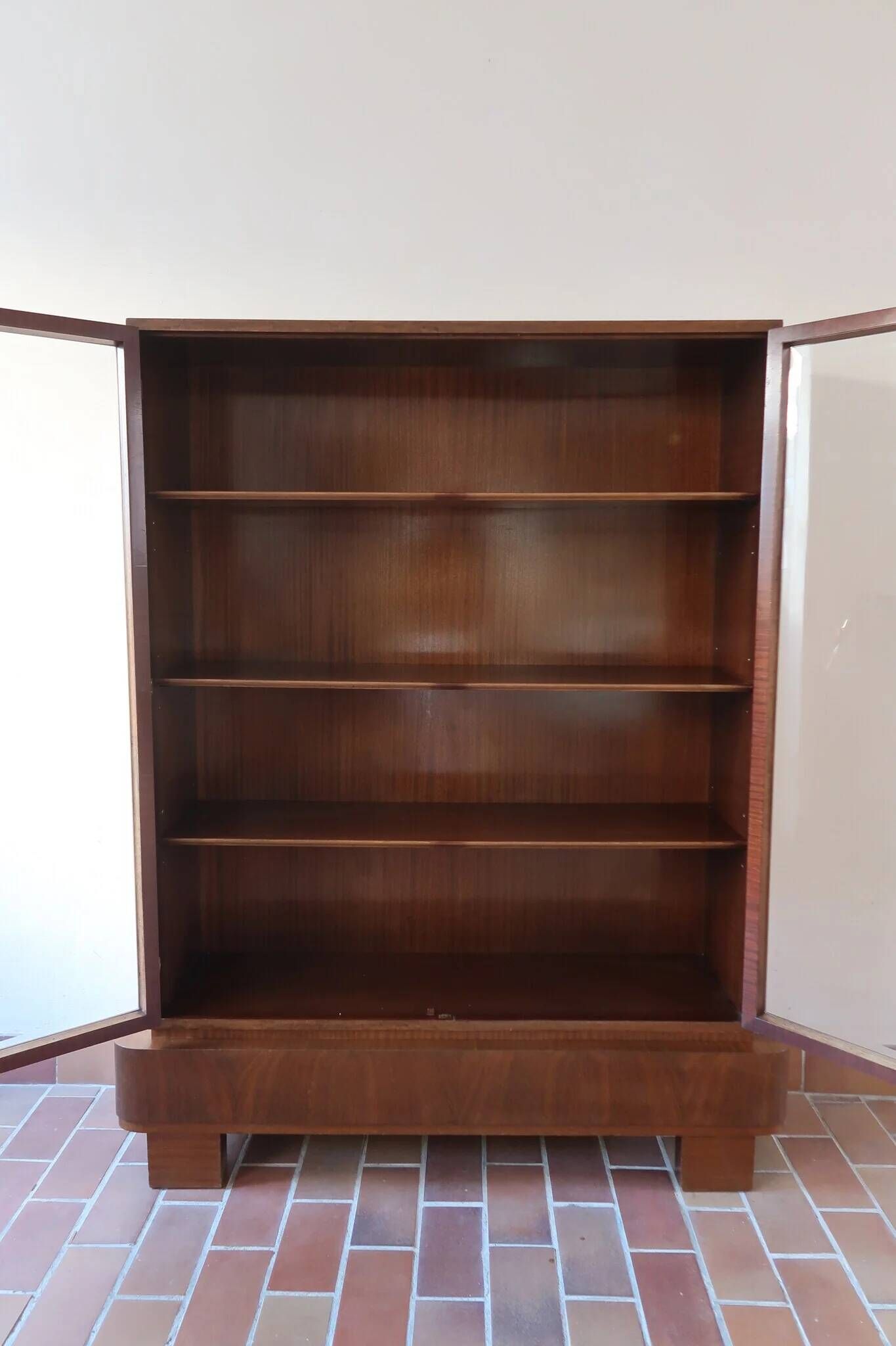 Glass library in walnut, Art Deco style, 1960s