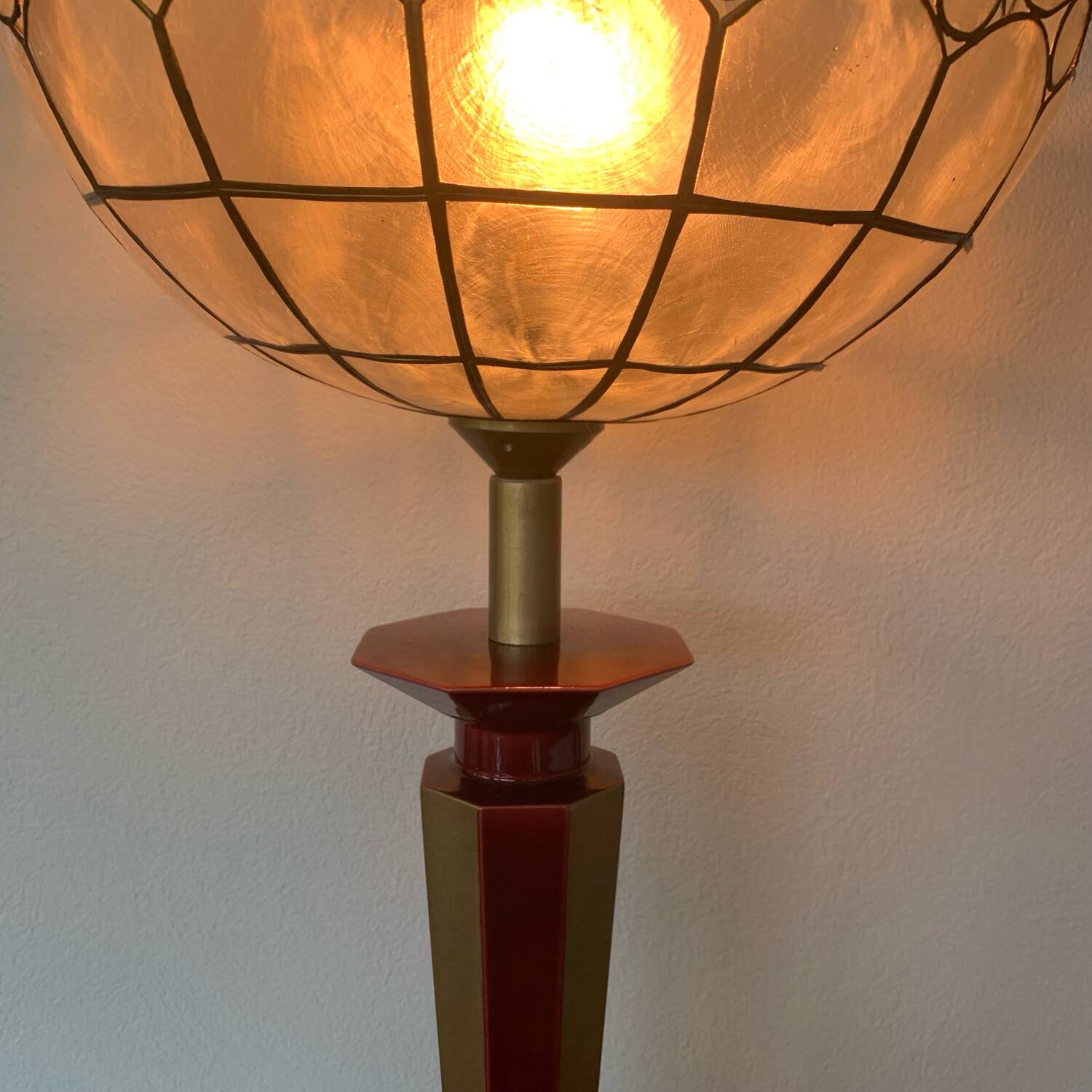 ▪️Vintage Lamp Le Dauphin Ceramic Bordeaux and Gold and Mother-of-pearl Lampshade Art Deco