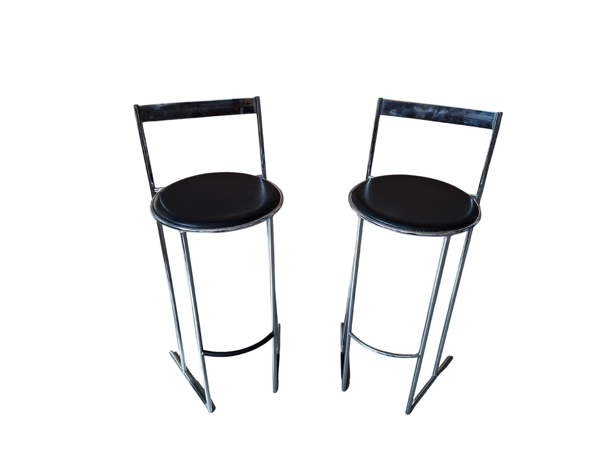Paire de tabourets vintage des années 70 - Design minimaliste en chrome et cuir