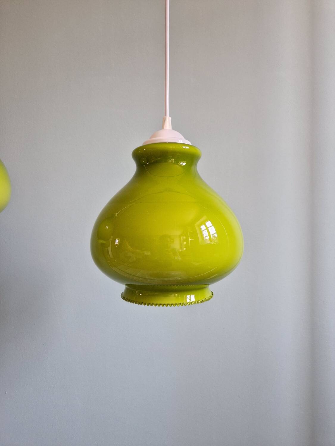 Vintage green opaline pendant light (4 available), 1960-70