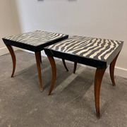 Striking pair of Italian zebra inlaid tessellated stone tables with refined curves