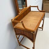 Coiffeuse bureau en rotin et bambou vintage