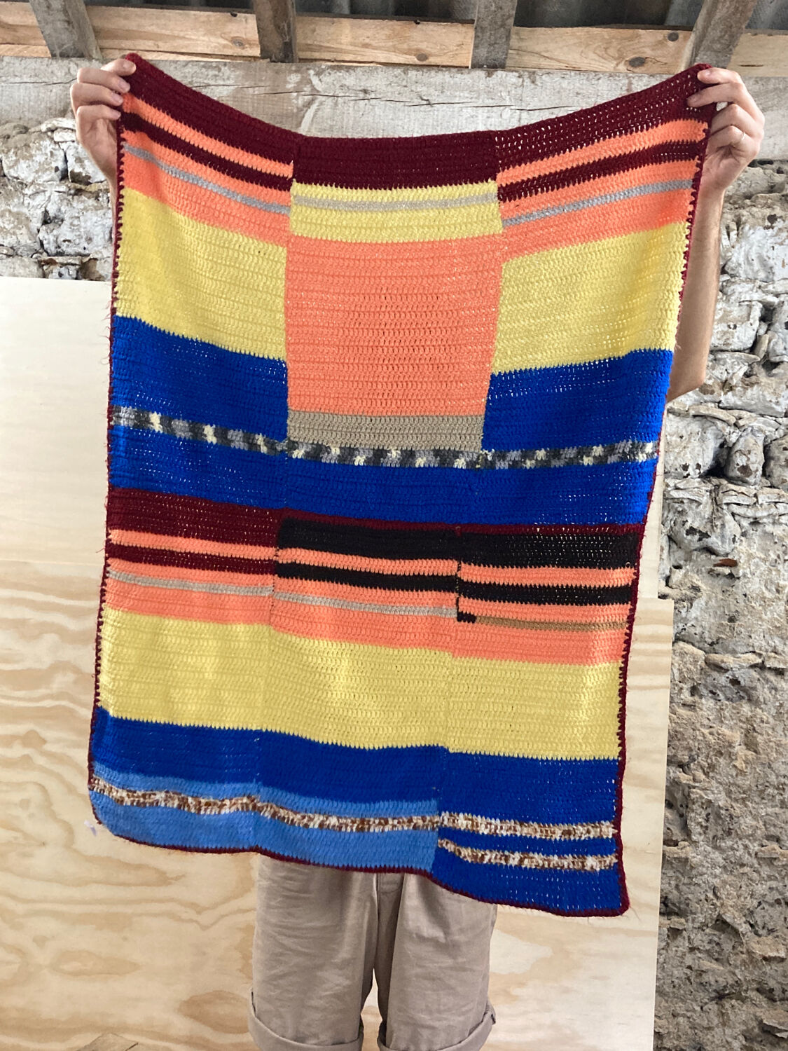 Plaid patchwork wool vintage blanket