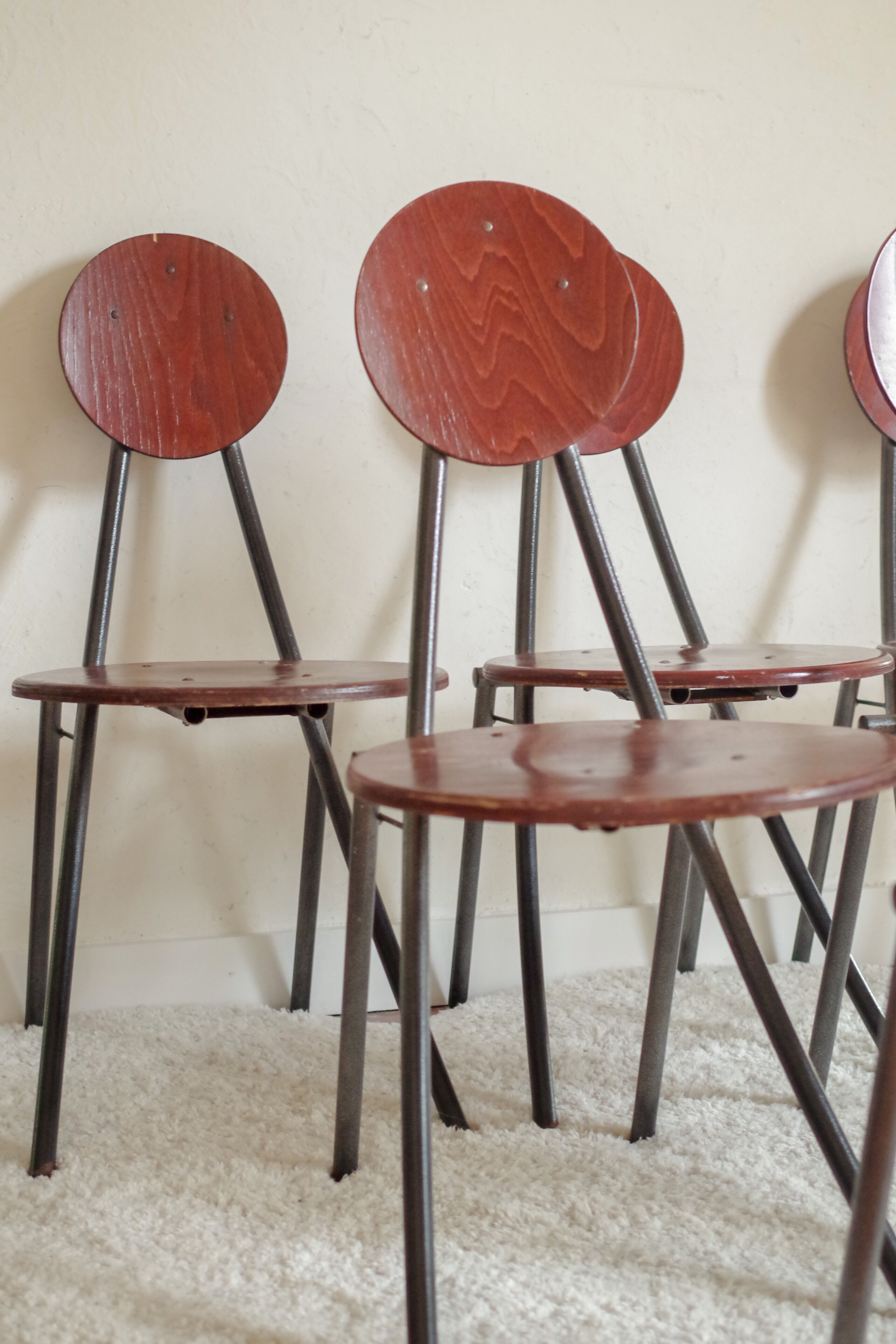 Old wooden chair and seated metal and round back