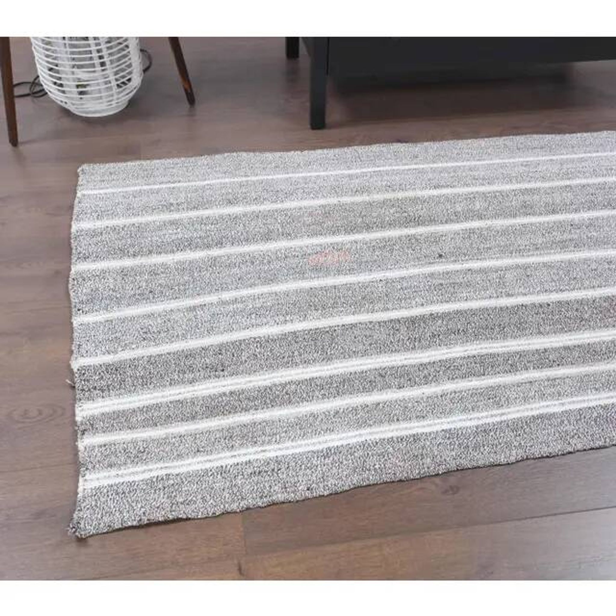 Vintage Turkish Hand-Knotted Wool Cotton Gray Kilim Runner Rug 95x196