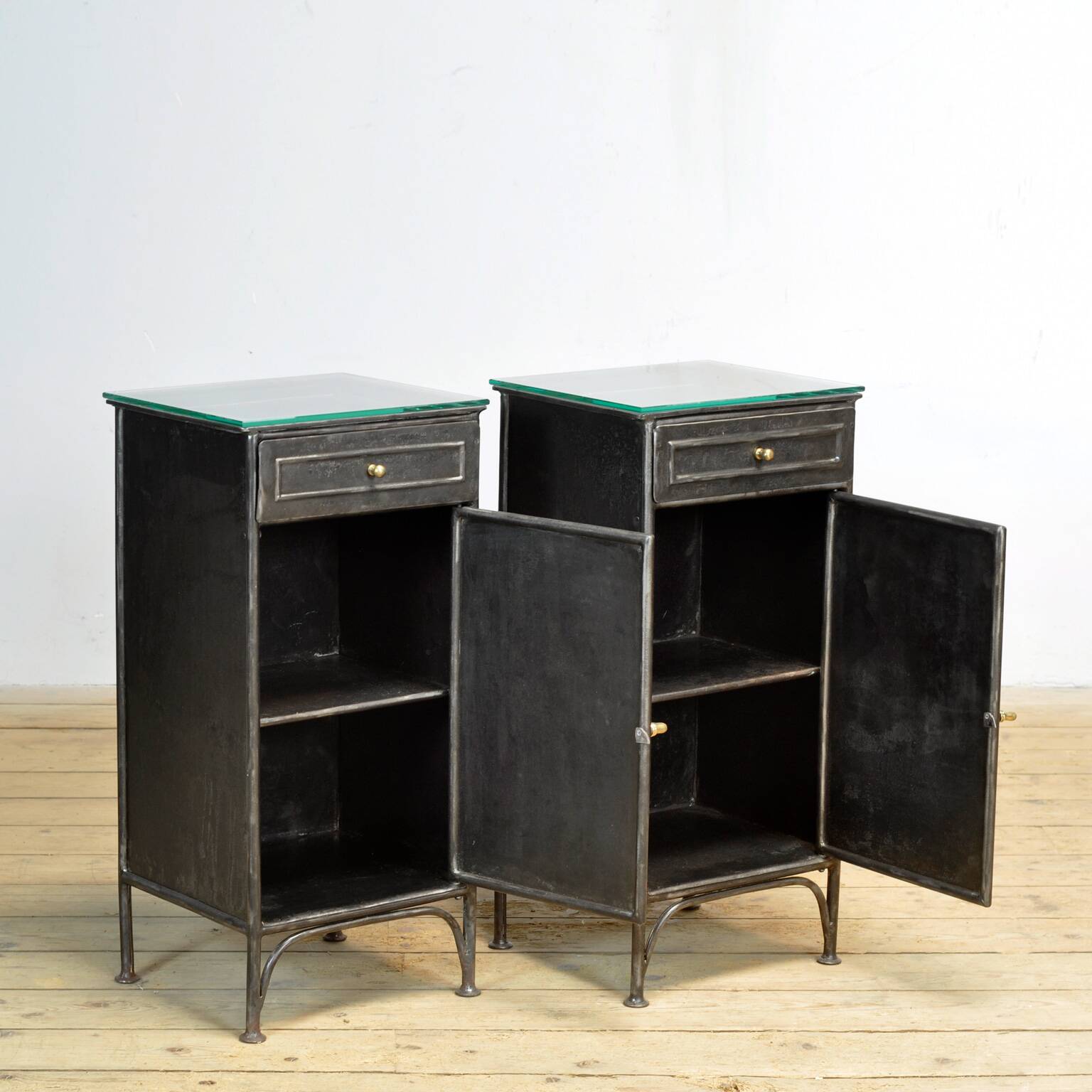 Set Iron And Glass Nightstands, 1900’s