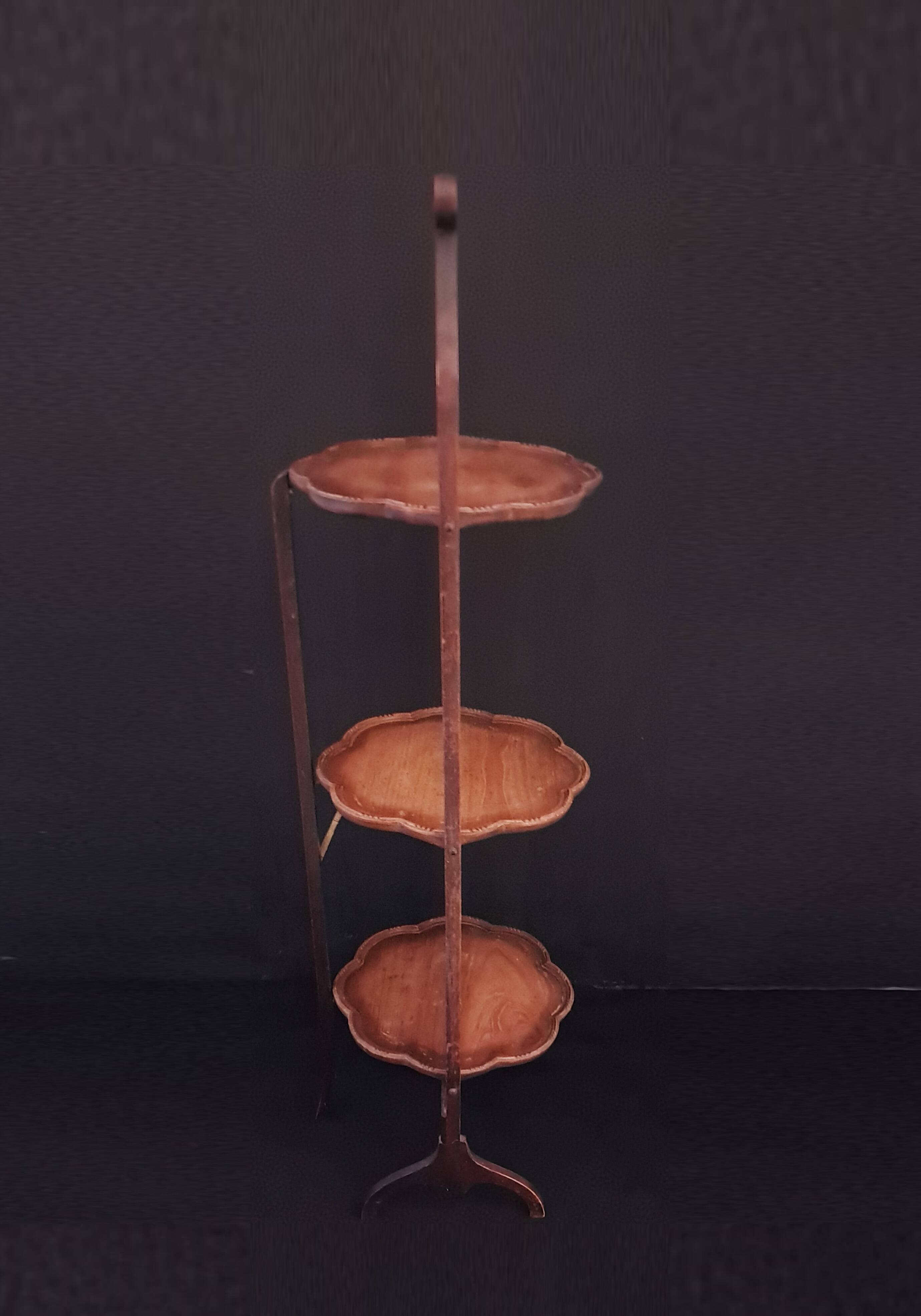Wooden Foldable Treat Display Stand With Three Scalloped Shelves