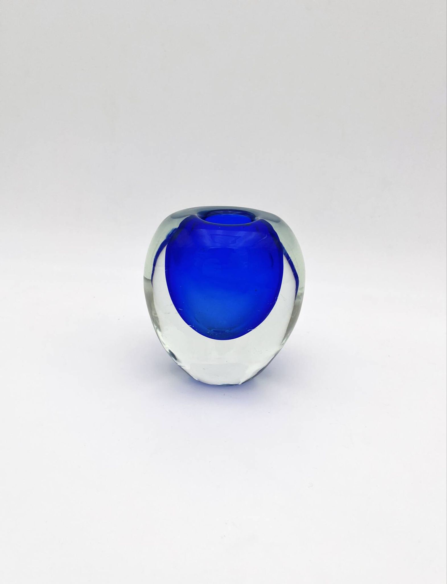Murano Sommerso Cobalt Blue Vase 11cm 1kg Vintage Art Glass Design 60s
