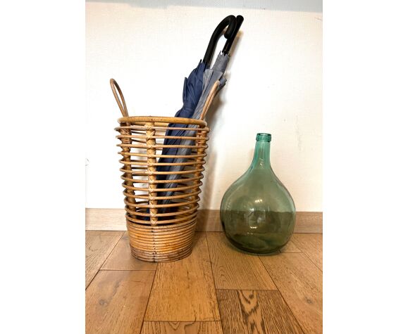 Vintage umbrella holder in bamboo rattan and rattan year 60 with two handles
