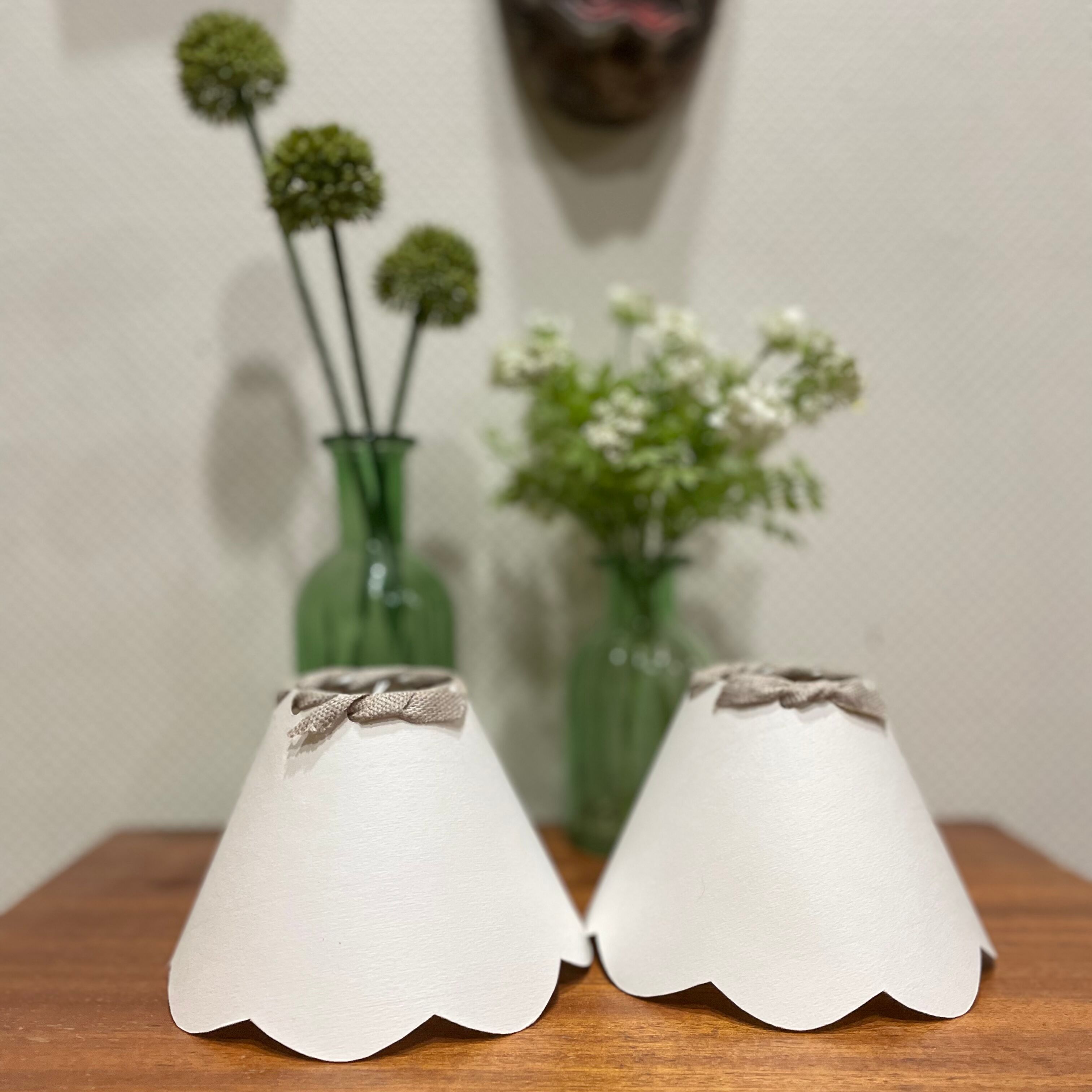 White and linen scalloped lampshade