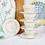 Set of 4 cups and 5 under cups in ceramic FB Badonviller