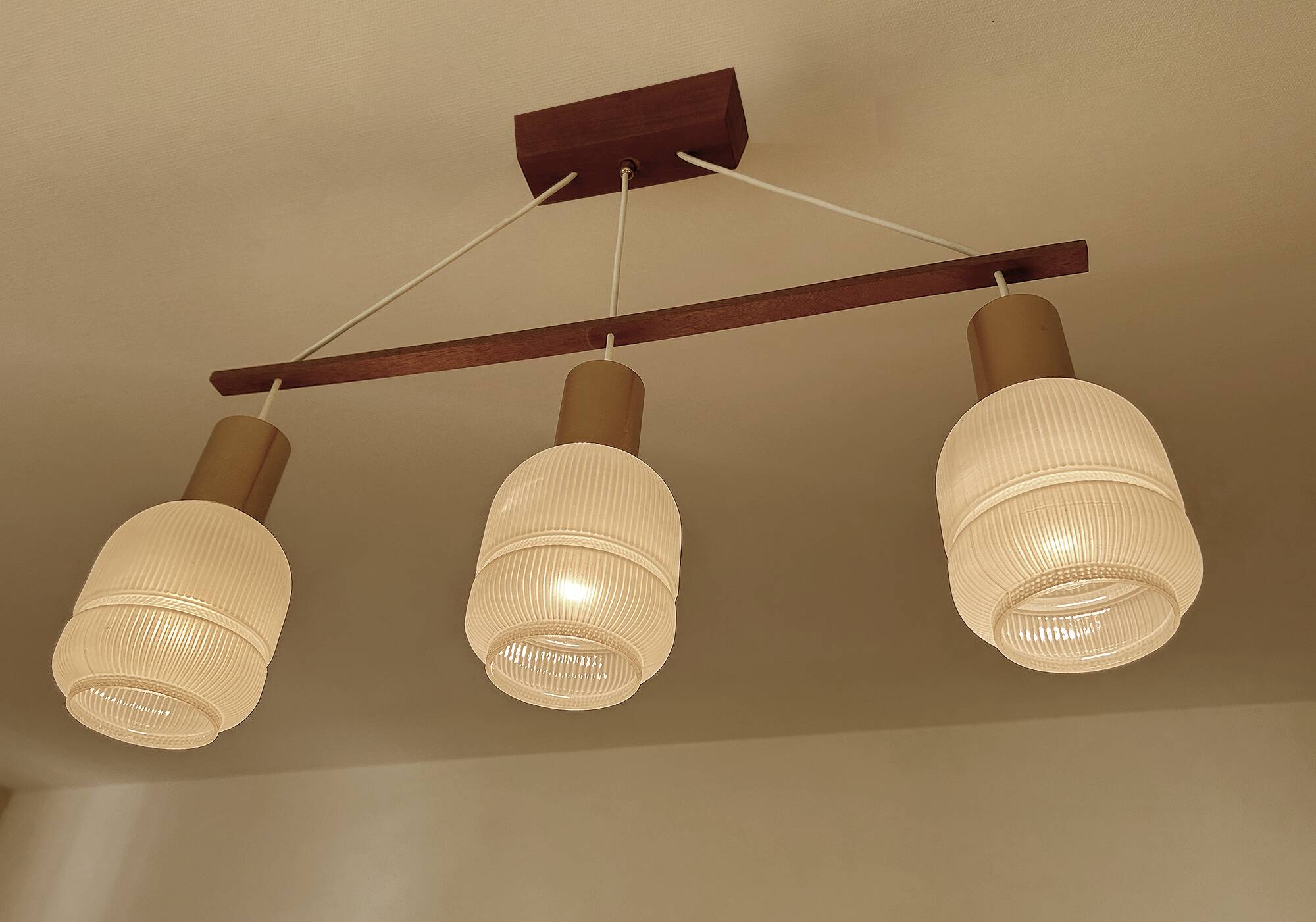 Vintage Scandinavian Pendant Light Teak Glass
