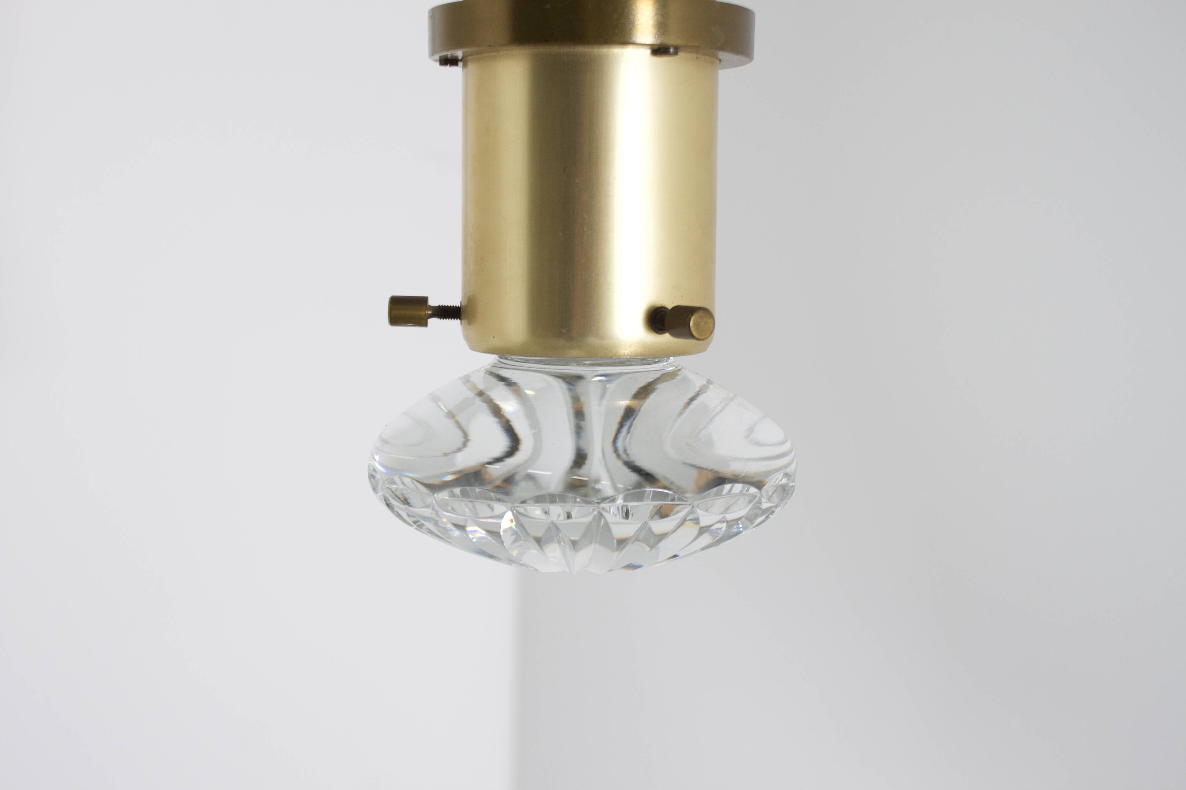 Set of Brass Pendants with a Solid Glass Lens, Netherlands, 1970s