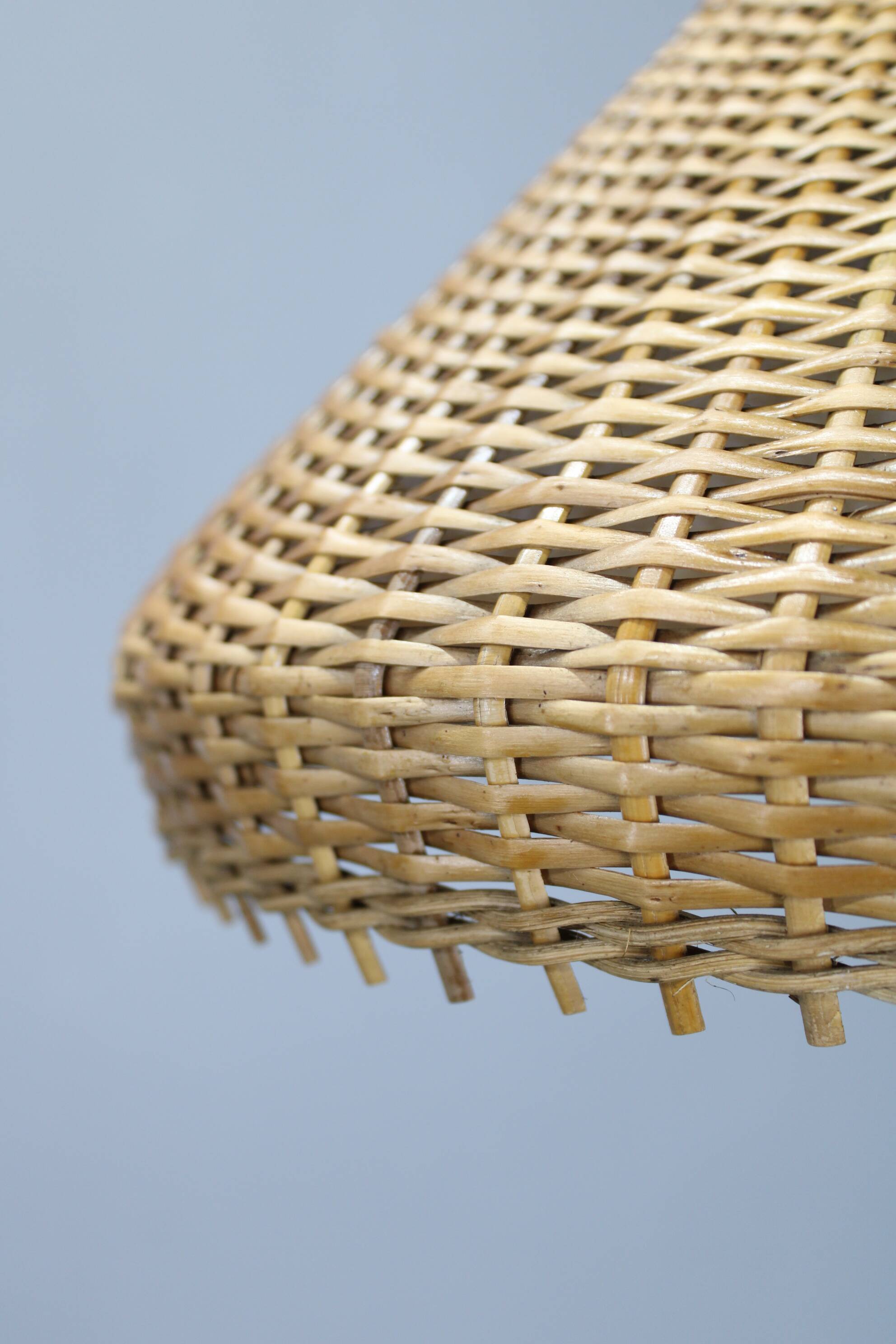 Adjustable oak and wicker wall lamp, Czechoslovakia, 1970s