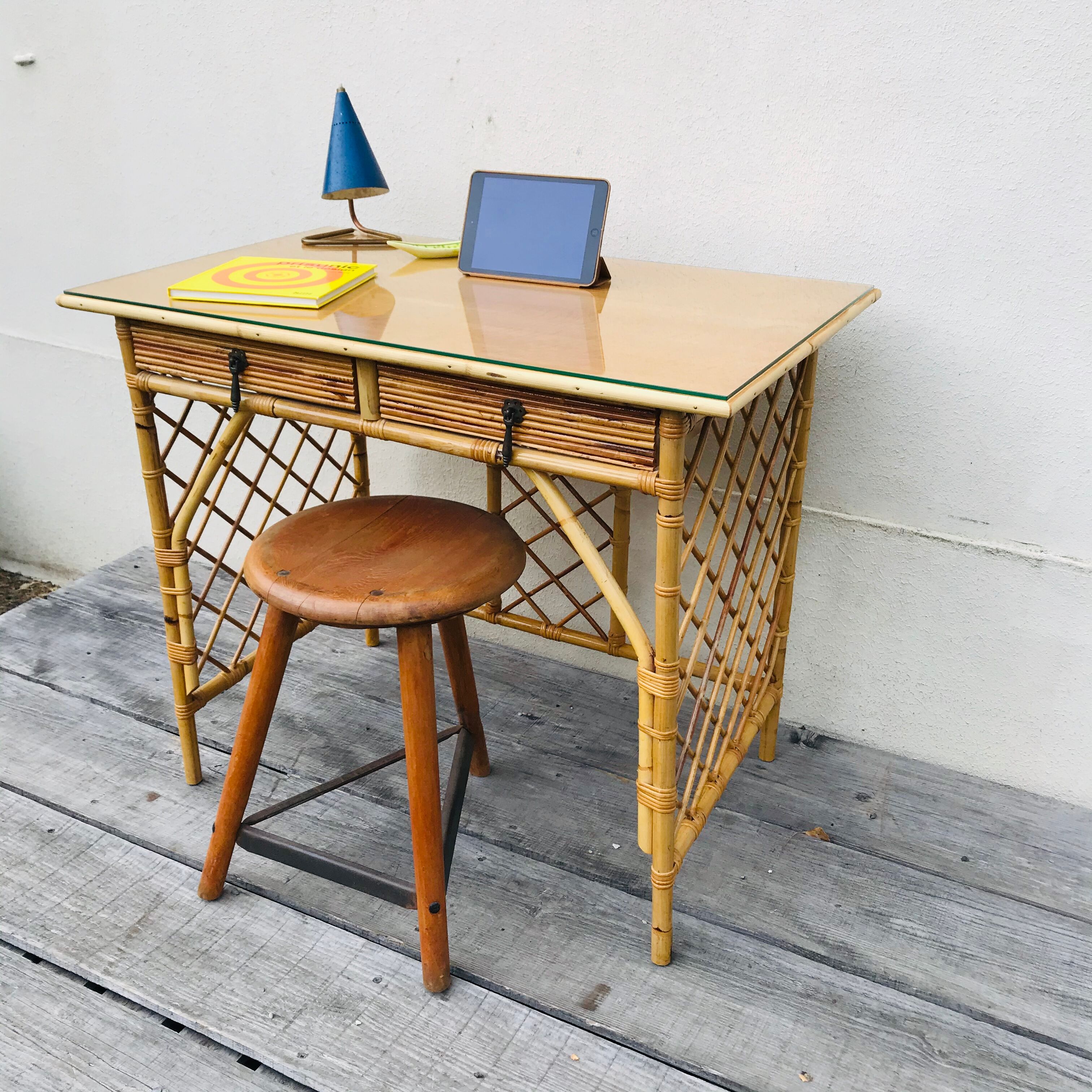 Desk in vintage rattan