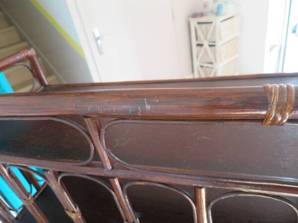 Buffet d’appui bibus rotin tressé 2 portes en cannage-années 60/70 vintage