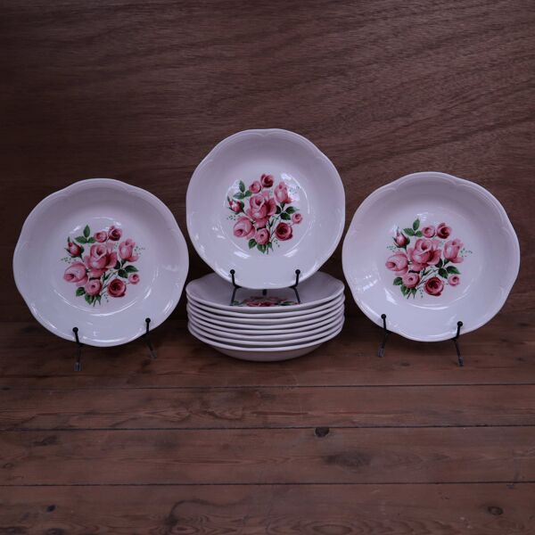 11 Assiettes creuses bouquet de roses Moulin des Loups
