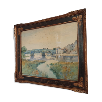 Tableau aquarelle "vieux pont de St Jean de Luz"