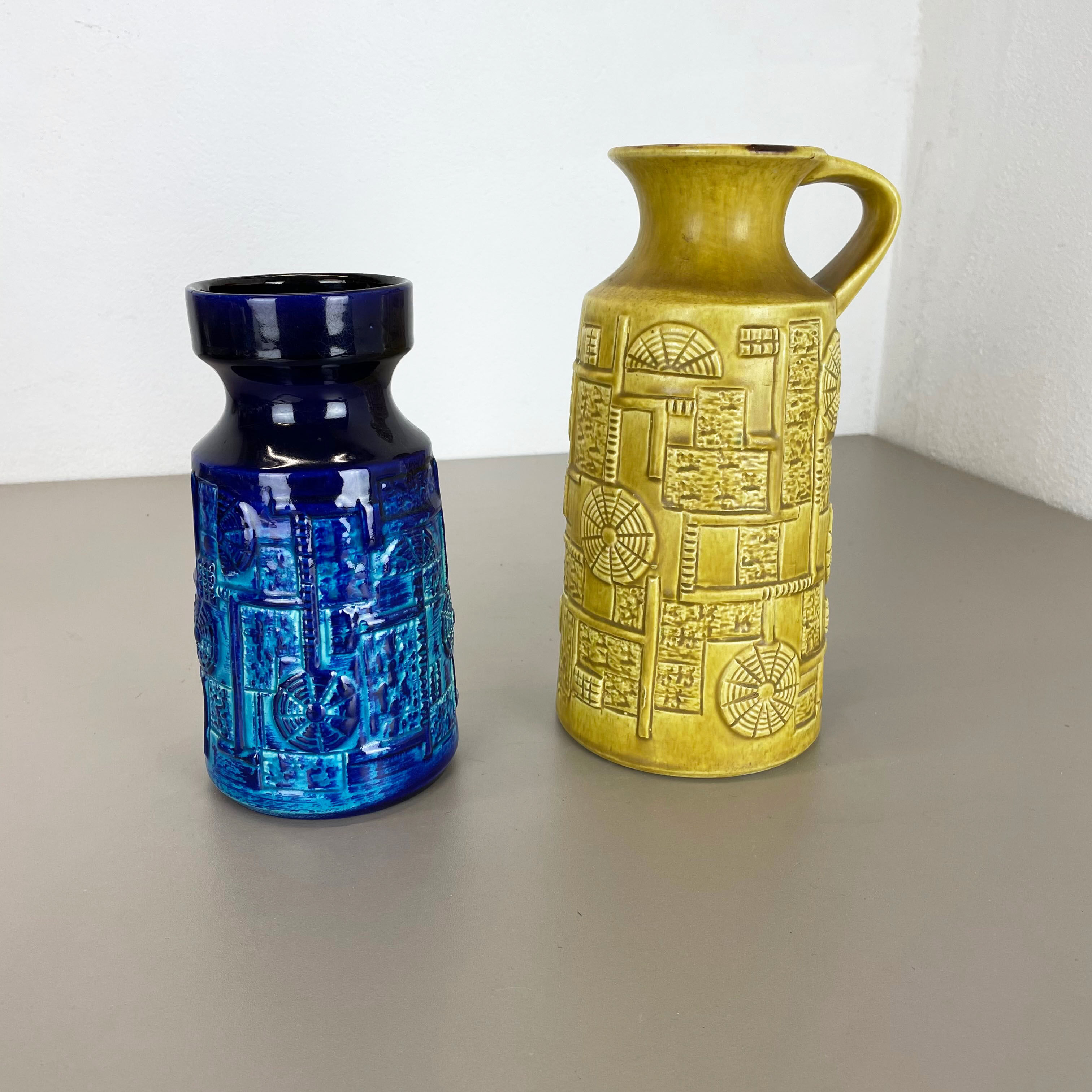Set of 2 Multi-Color Fat Lava Op Art Pottery Vase by Bay Ceramics Germany, 1970s