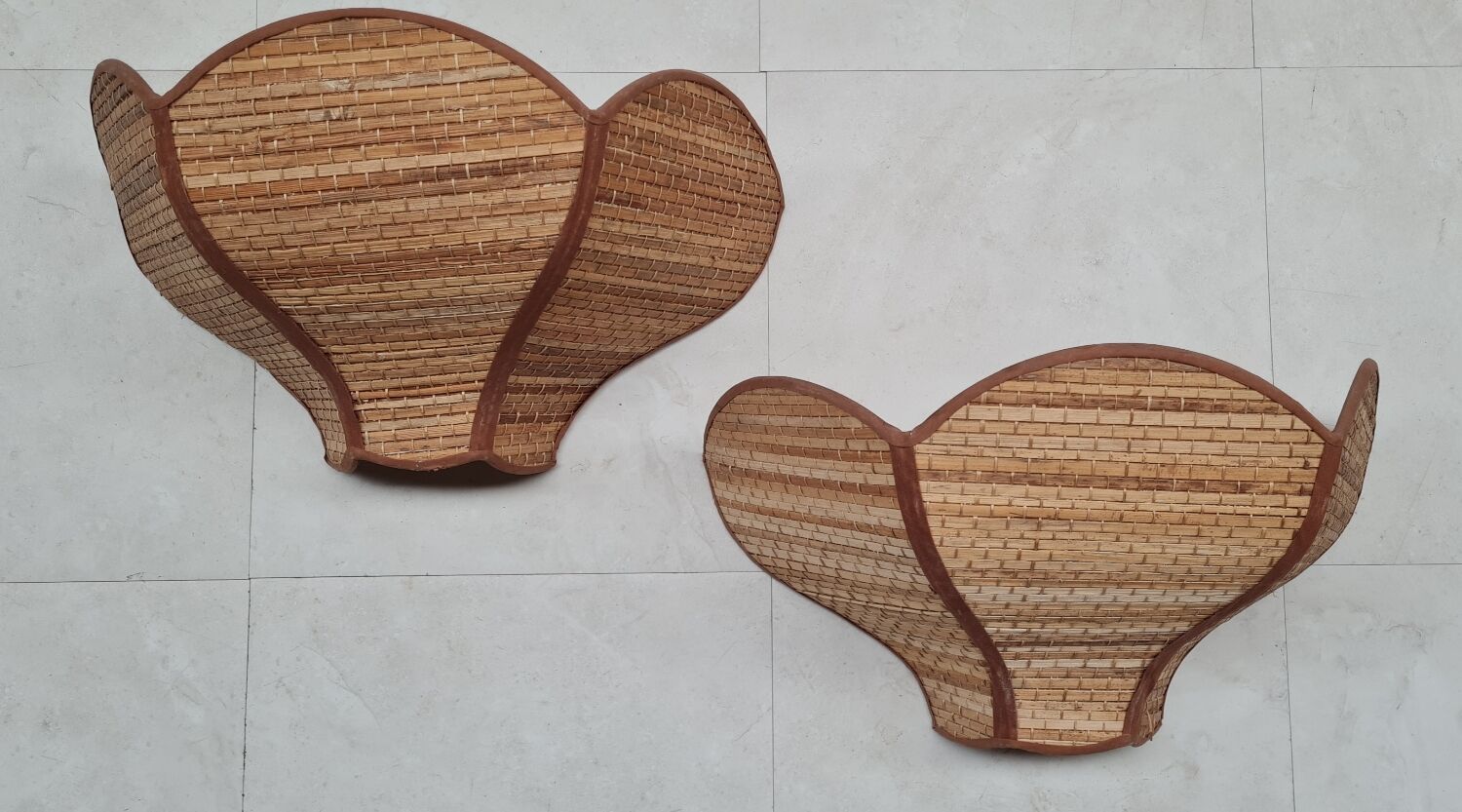 Pair of rattan lotus wall lights