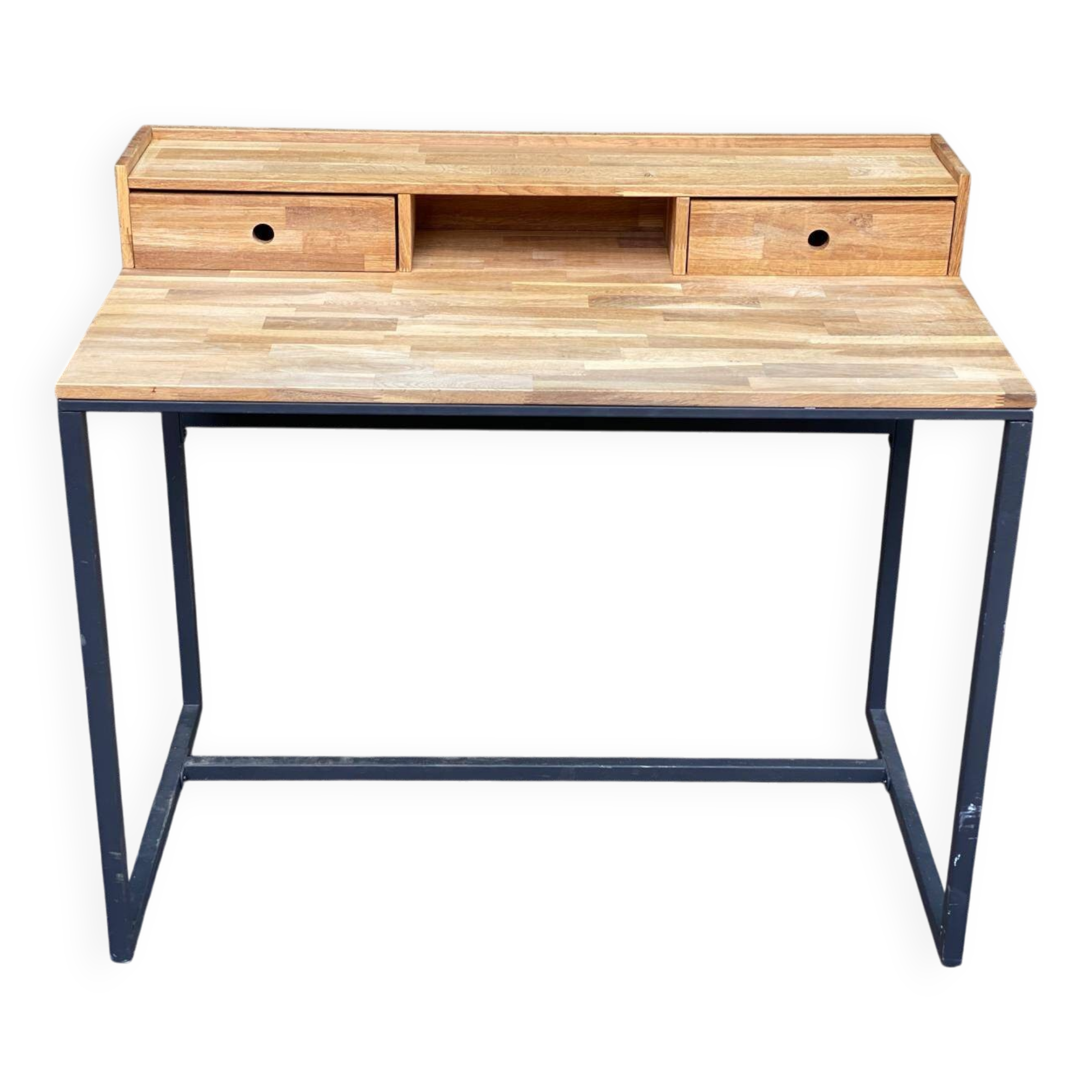 Scandinavian desk in solid oak and black metal 105cm