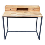 Scandinavian desk in solid oak and black metal 105cm