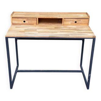 Scandinavian desk in solid oak and black metal 105cm