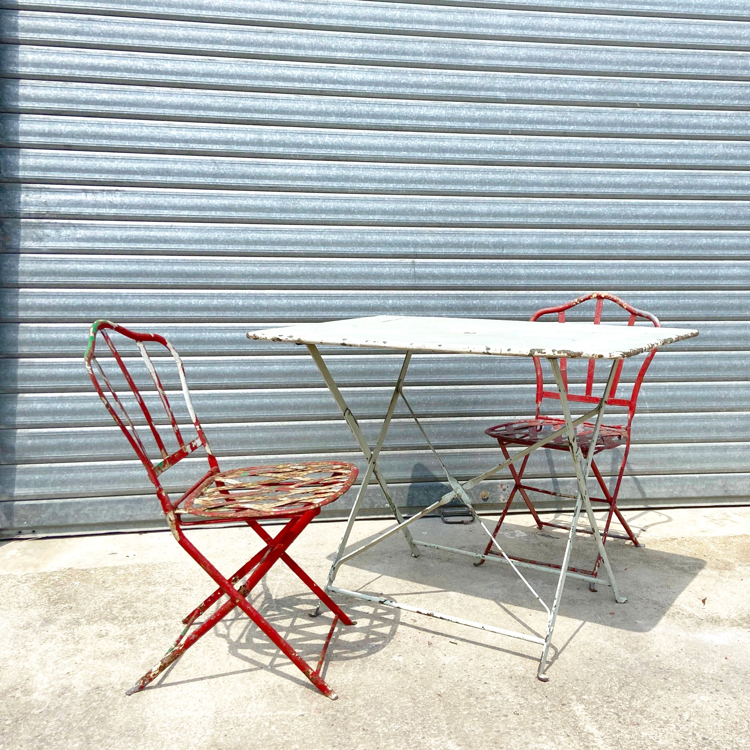 Old folding rectangular garden table - location for parassol