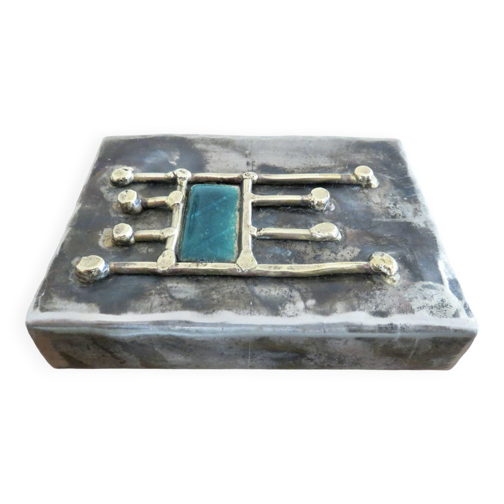 Case for matches in pewter, brass and email signed "latappy" 1970