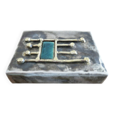 Case for matches in pewter, brass and email signed "latappy" 1970