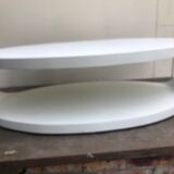 Oval white-panelled metal coffee table 70s