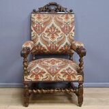 Ornamental armchair in oak, Louis XIII style – Early 20th century
