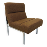 Vintage modernist armchair in wool fabric and chrome metal