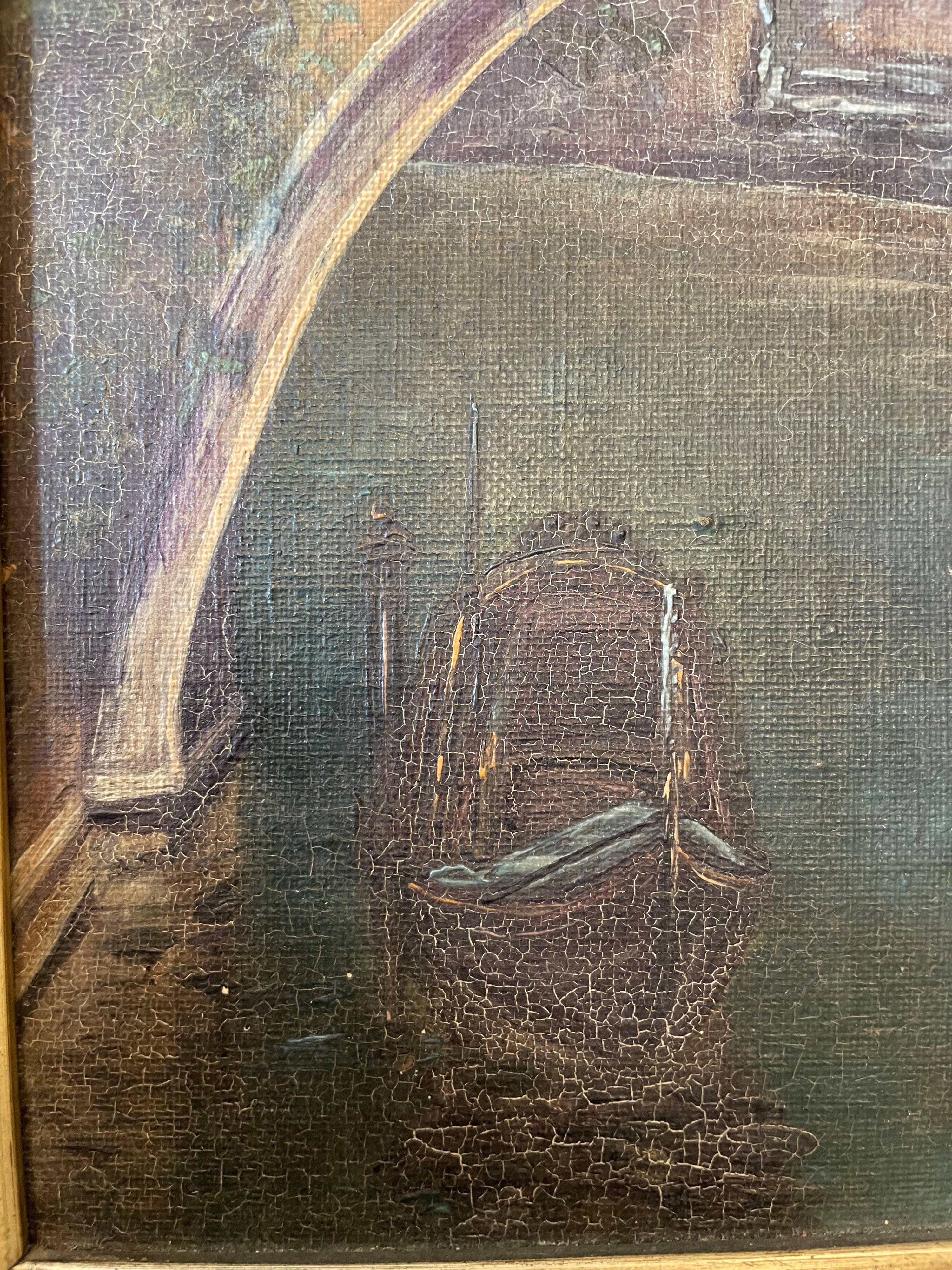 Painting ancient bridge of Venice late nineteenth century
