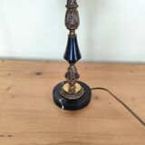 Table lamp base candlestick in chiselled brass and marble base.