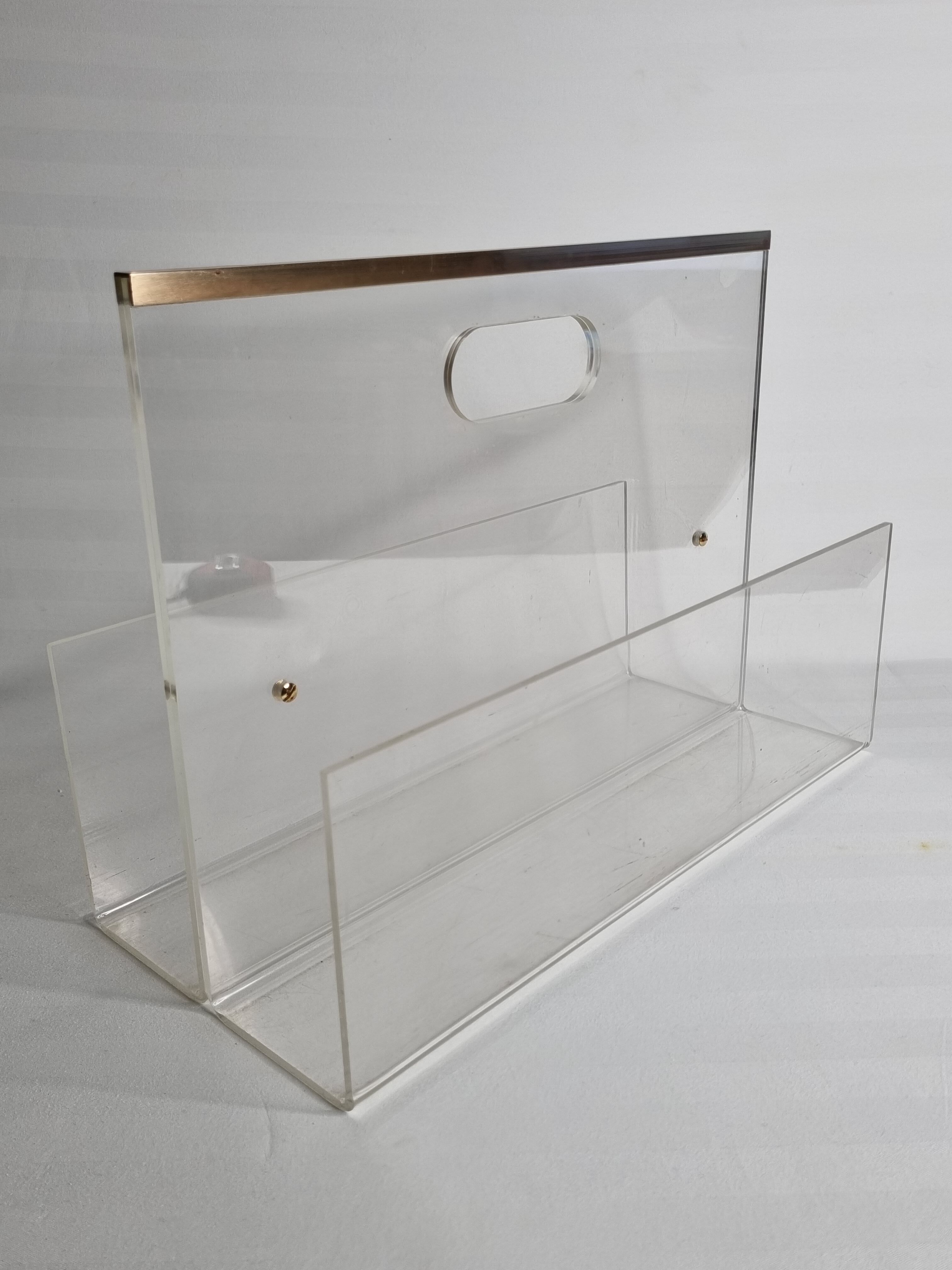 Magazine holder in plexiglass and vintage brass David Lange