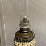 Gien XIXth: kerosene lamp in earthenware and gilded brass around 1850