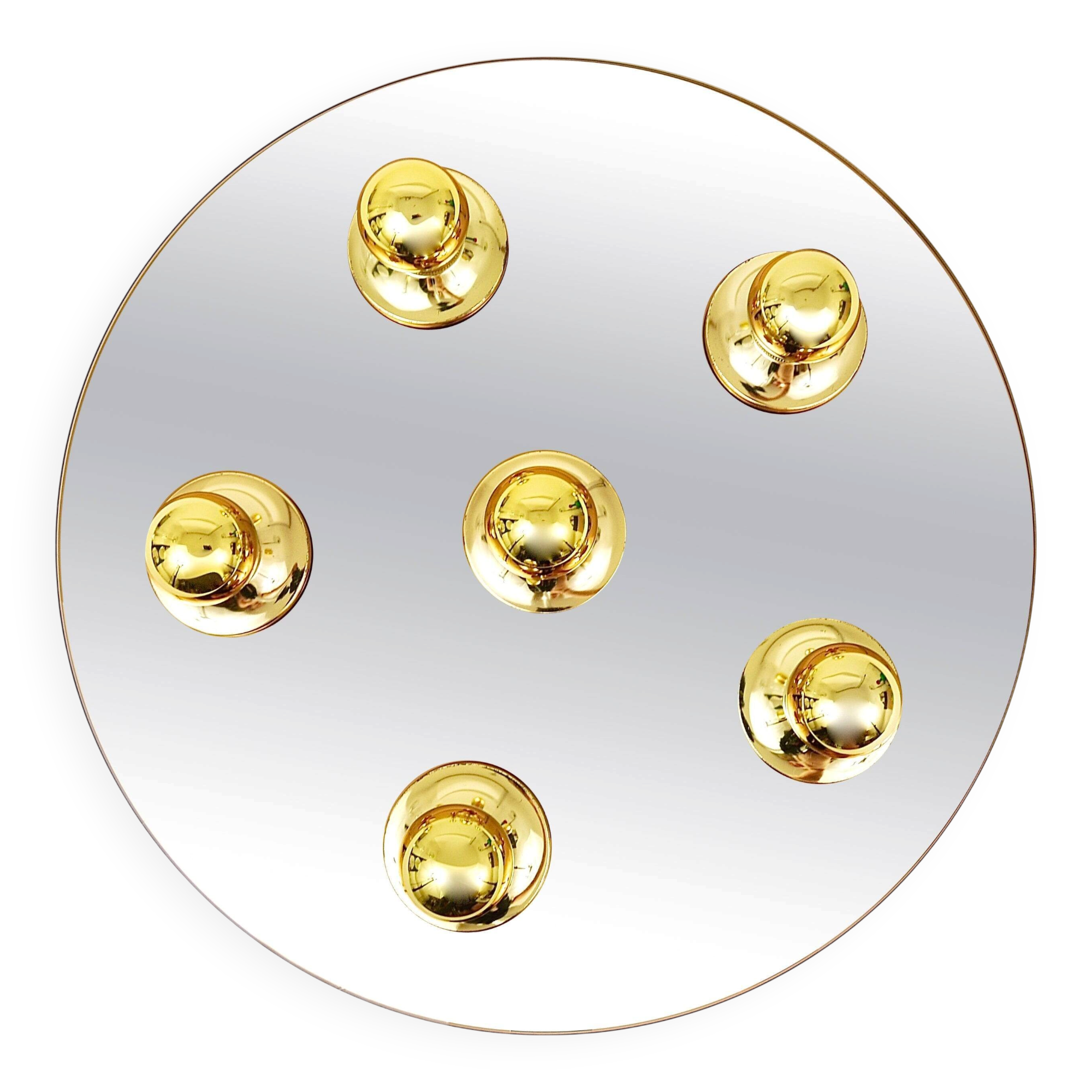 Fontana Arte Style Mirror in Gilded Bronze Glass Ceiling Light or Wall Sconce, Italy, 1970s