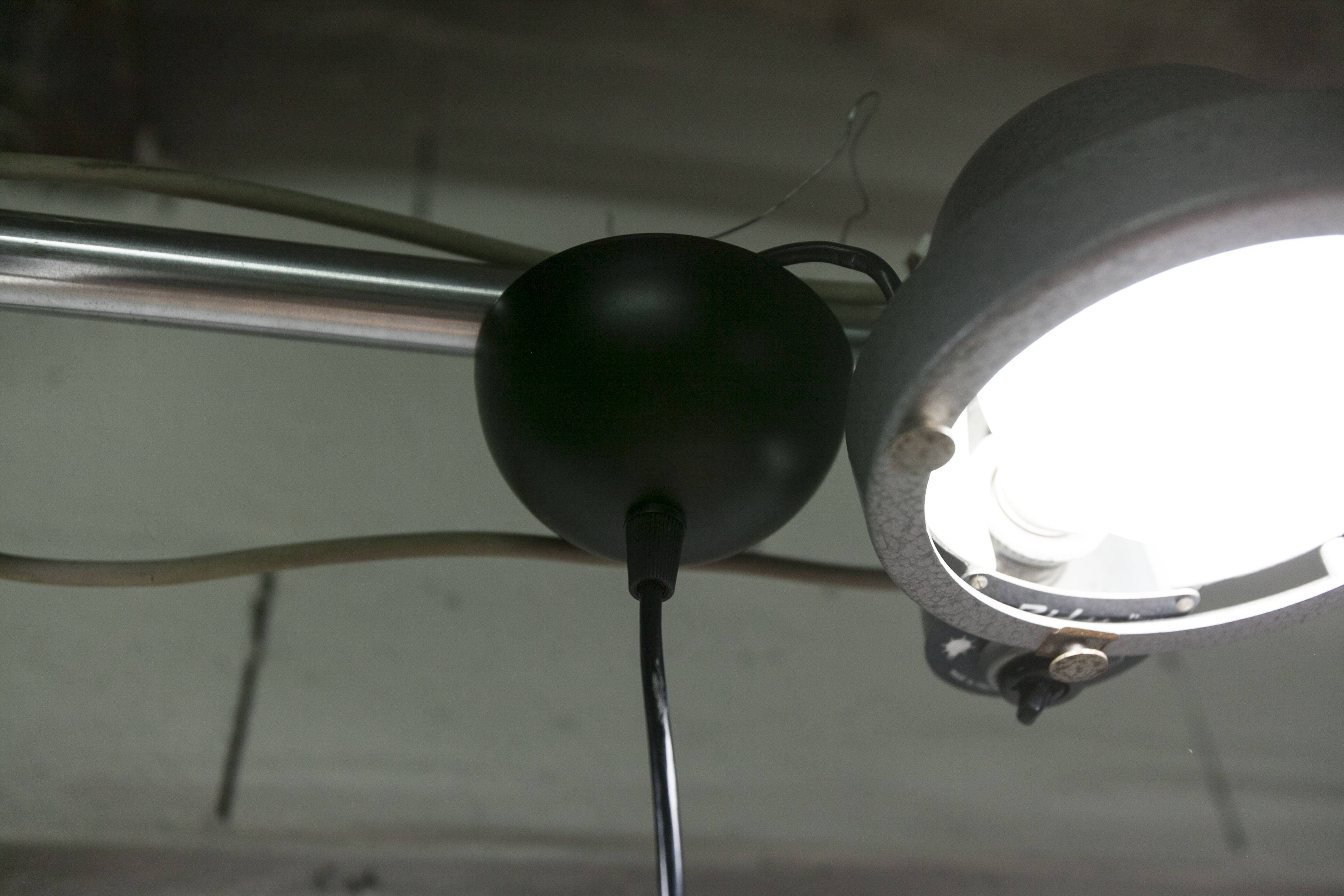 Pair of functional 70's aluminum ball pendants