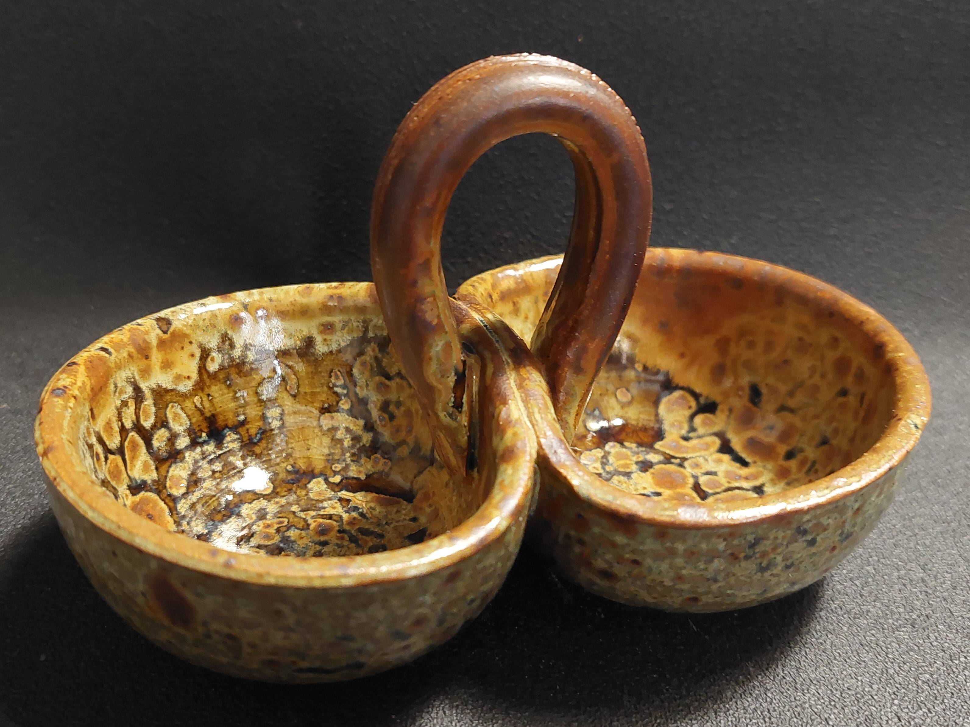 Vintage salt cellar in pyrite sandstone, signature to identify, 20th century