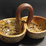 Vintage salt cellar in pyrite sandstone, signature to identify, 20th century