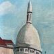 Old oil painting depicting a street in Montmartre