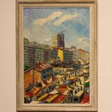 Painting Paris Flea Market, June 1962 - oil on panel