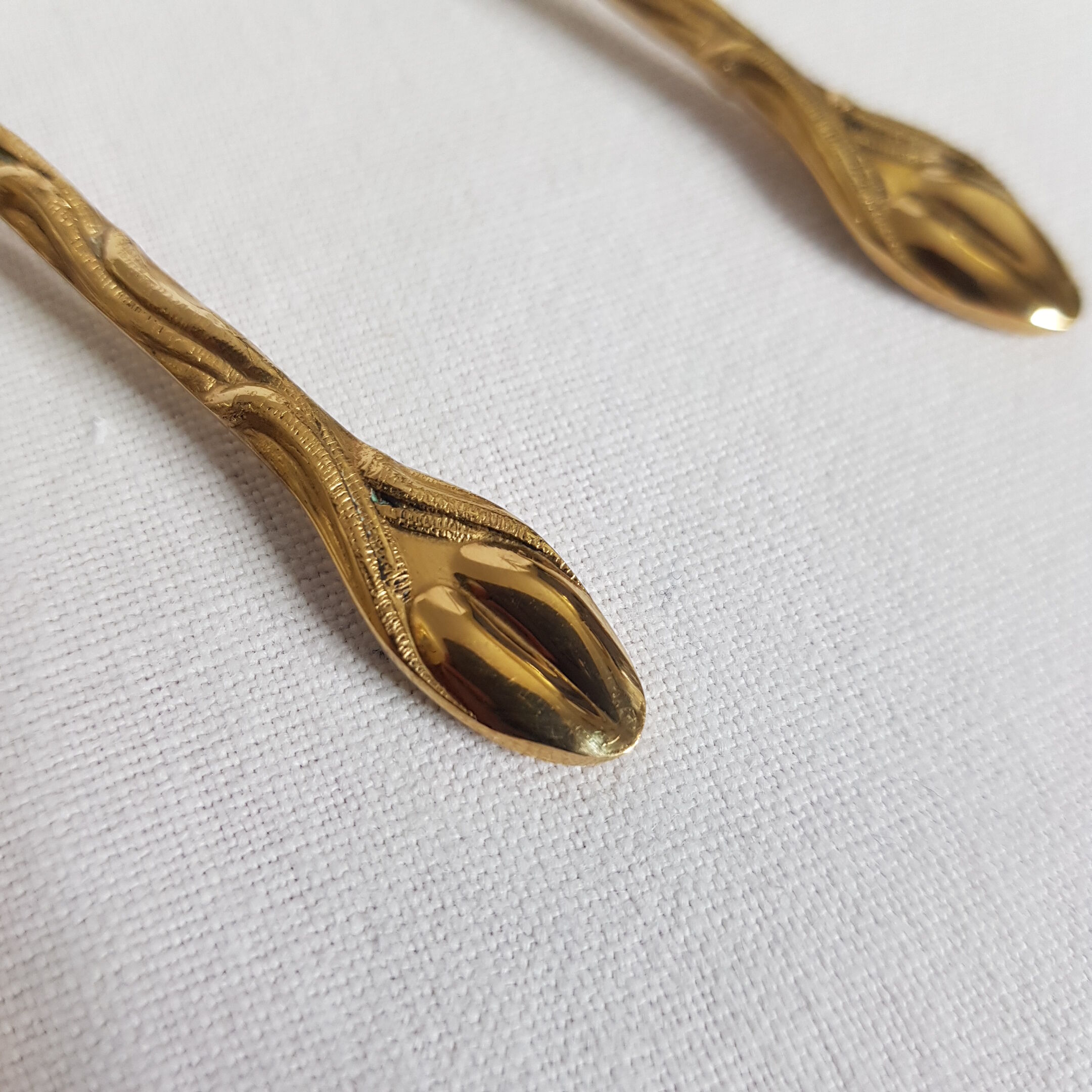 Set of 12 mocha spoons in golden metal with vegetable décor and coffee bean