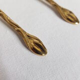 Set of 12 mocha spoons in golden metal with vegetable décor and coffee bean