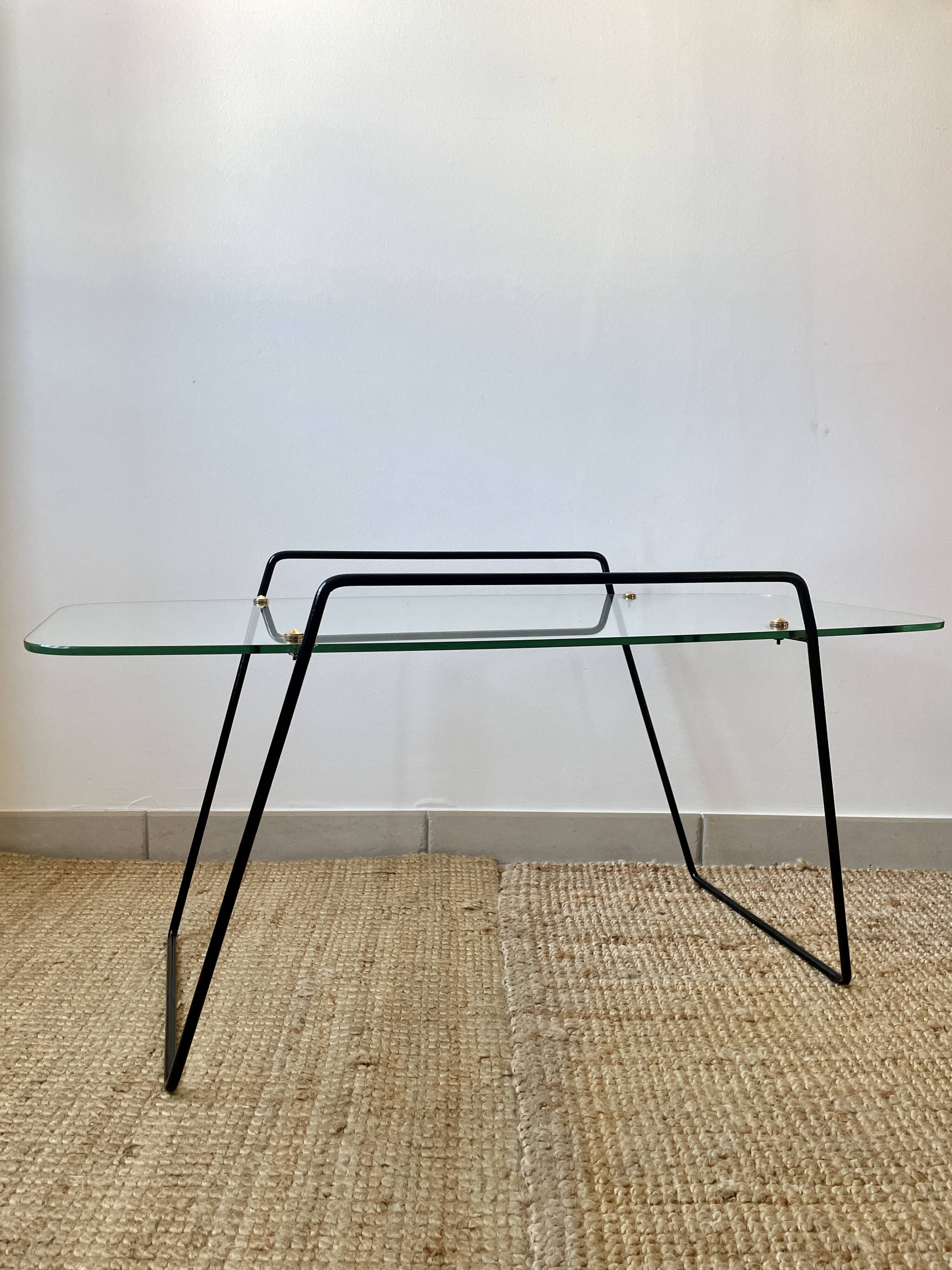 Table basse en verre et métal années 50