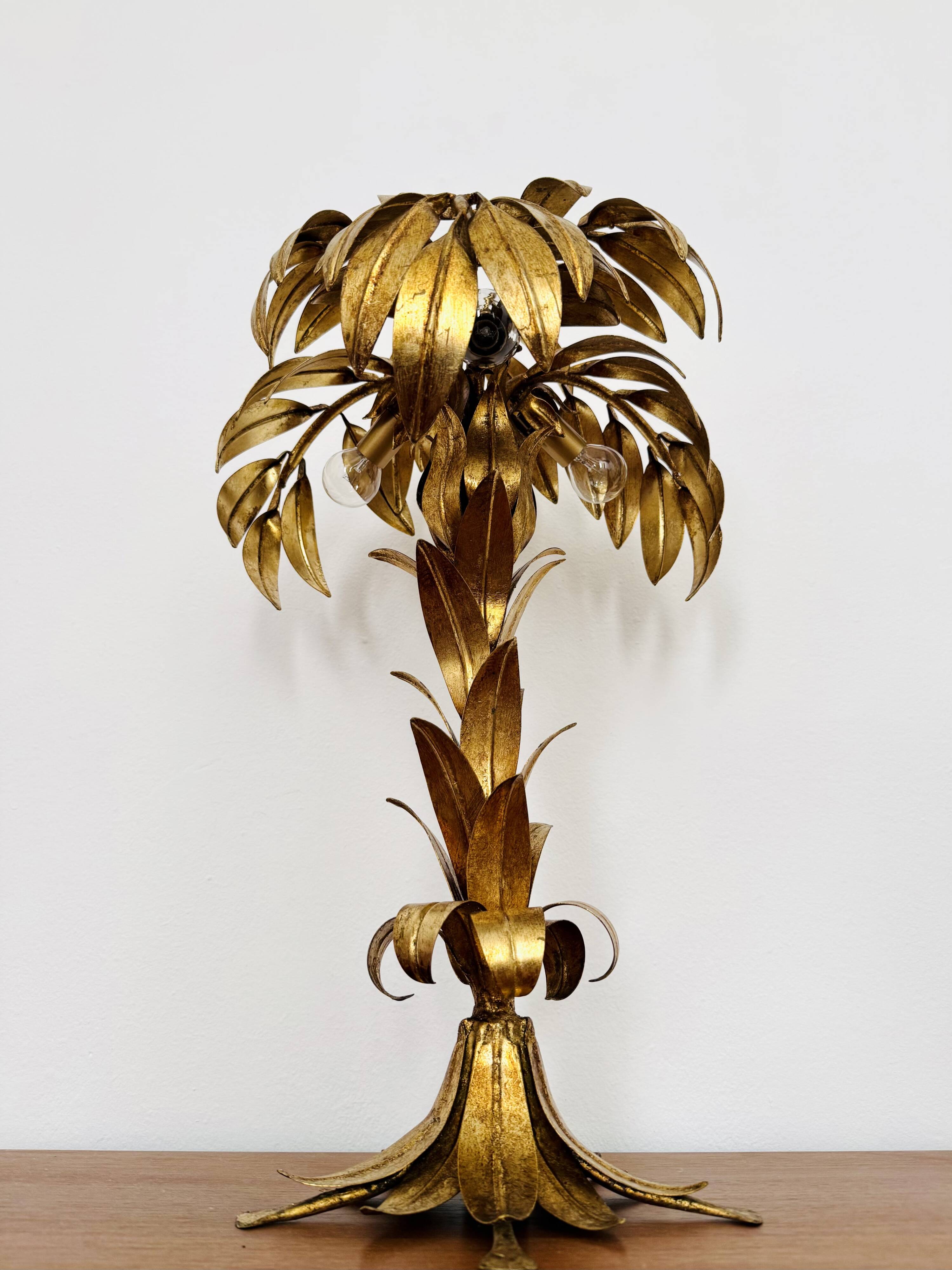 Gilded Italian Hollywood Regency Palm Tree Table Lamp by Hans Kögl