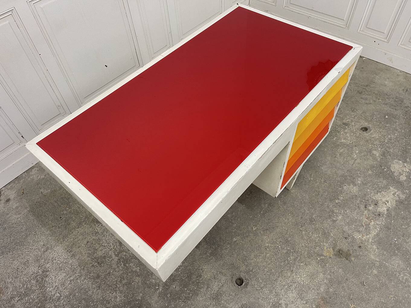 Sixties desk in wood and glass