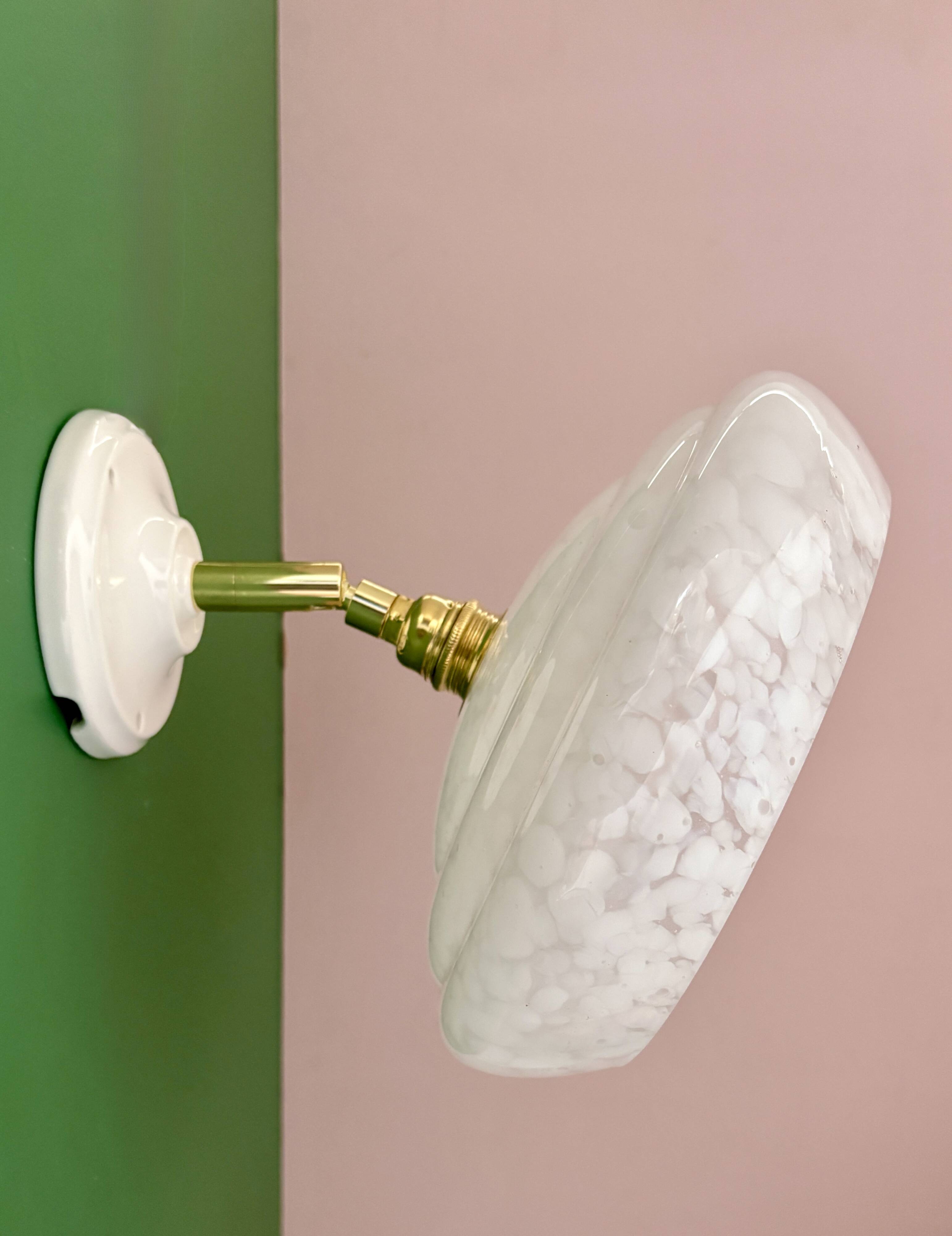 Vintage wall lamp with white clichy glass shade